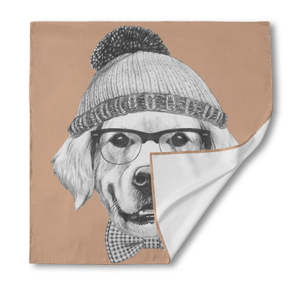 Hipster Golden Retriever Print Silk Bandana