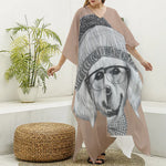 Hipster Golden Retriever Print Silk V-Neck Kaftan Dress