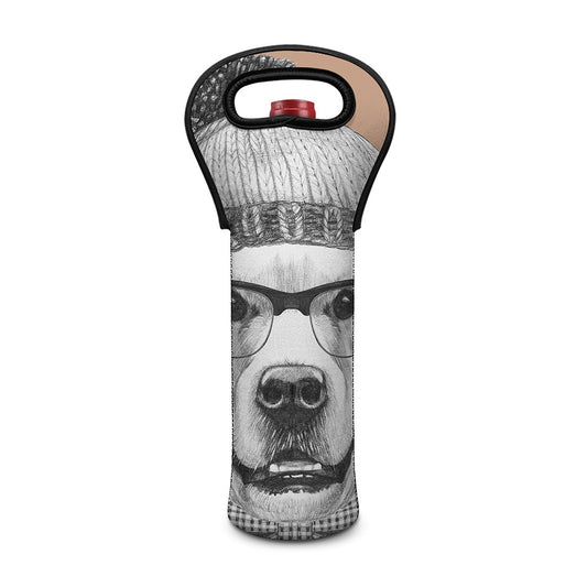 Hipster Golden Retriever Print Single Neoprene Wine Tote