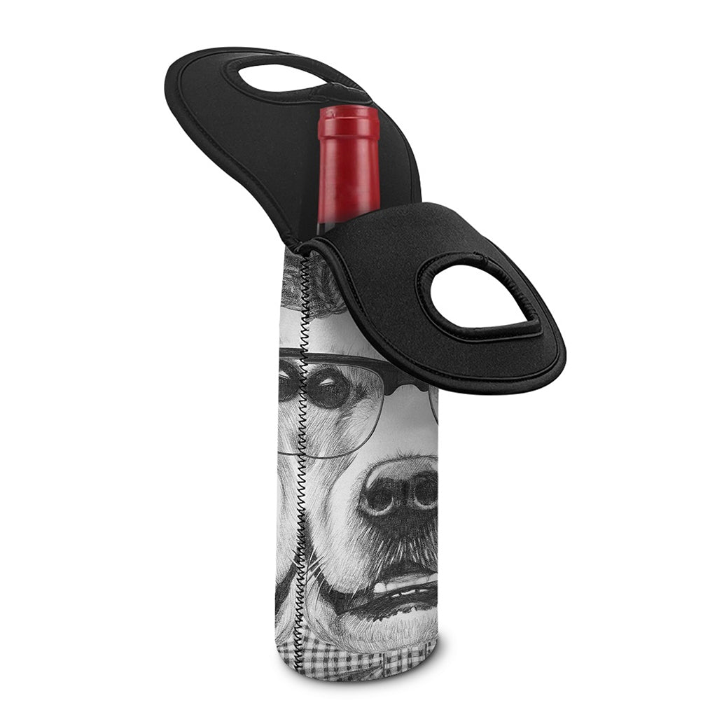 Hipster Golden Retriever Print Single Neoprene Wine Tote