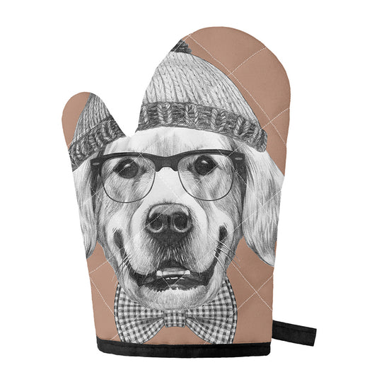Hipster Golden Retriever Print Single Oven Mitt