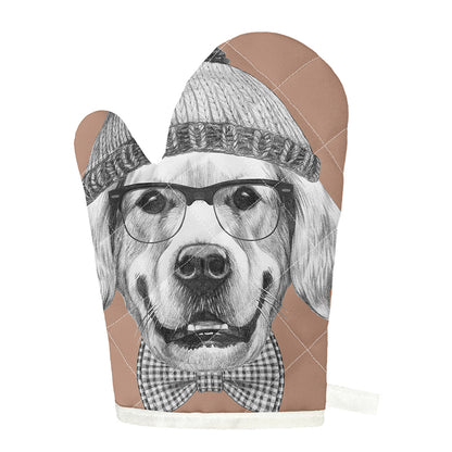 Hipster Golden Retriever Print Single Oven Mitt