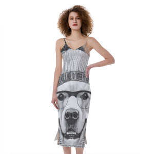 Hipster Golden Retriever Print Slim Fit Midi Cami Dress