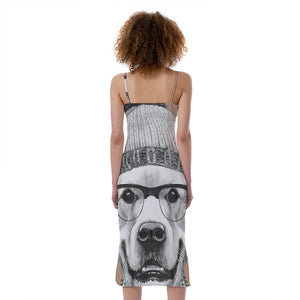 Hipster Golden Retriever Print Slim Fit Midi Cami Dress