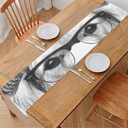 Hipster Golden Retriever Print Table Runner