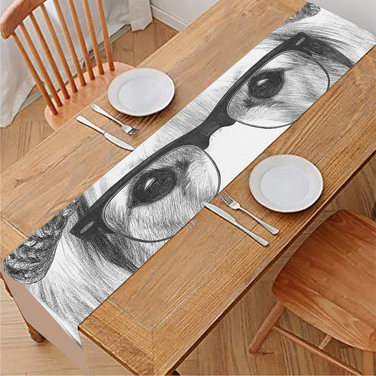 Hipster Golden Retriever Print Table Runner