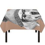 Hipster Golden Retriever Print Tablecloth