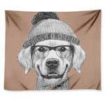 Hipster Golden Retriever Print Tapestry