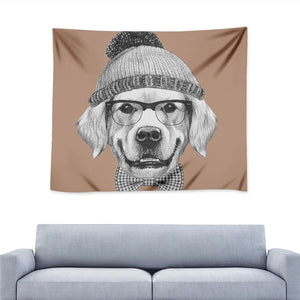 Hipster Golden Retriever Print Tapestry