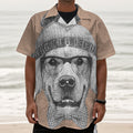 Hipster Golden Retriever Print Textured Short Sleeve Shirt