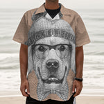 Hipster Golden Retriever Print Textured Short Sleeve Shirt