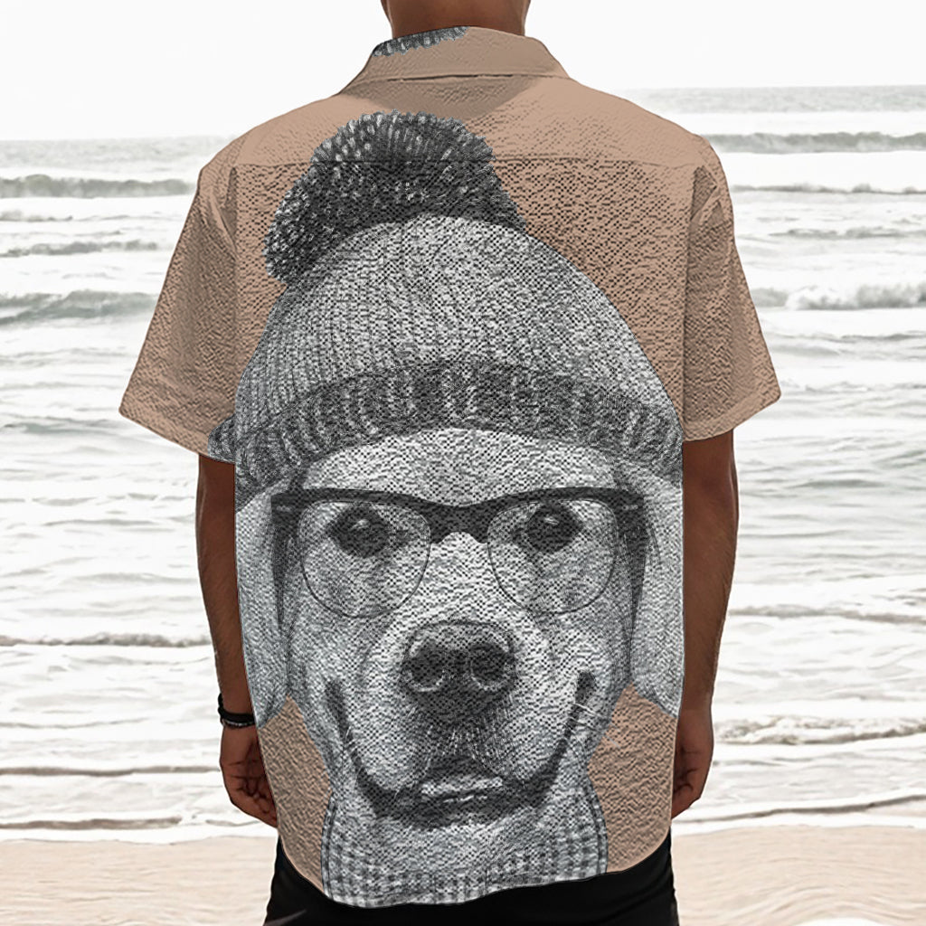 Hipster Golden Retriever Print Textured Short Sleeve Shirt