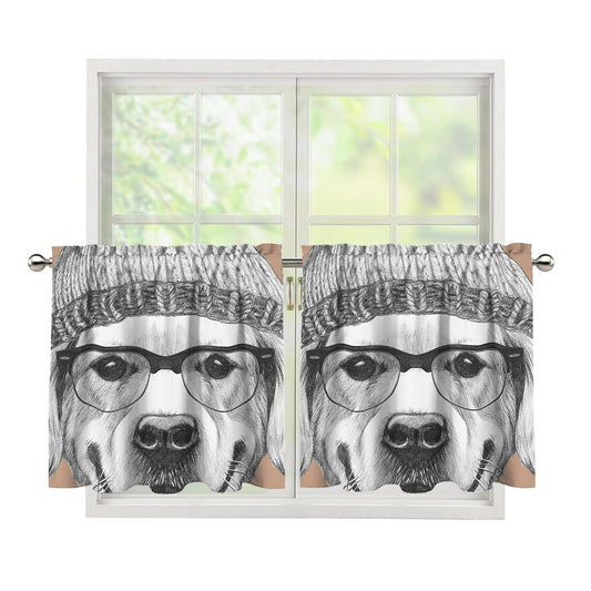 Hipster Golden Retriever Print Tier Curtains