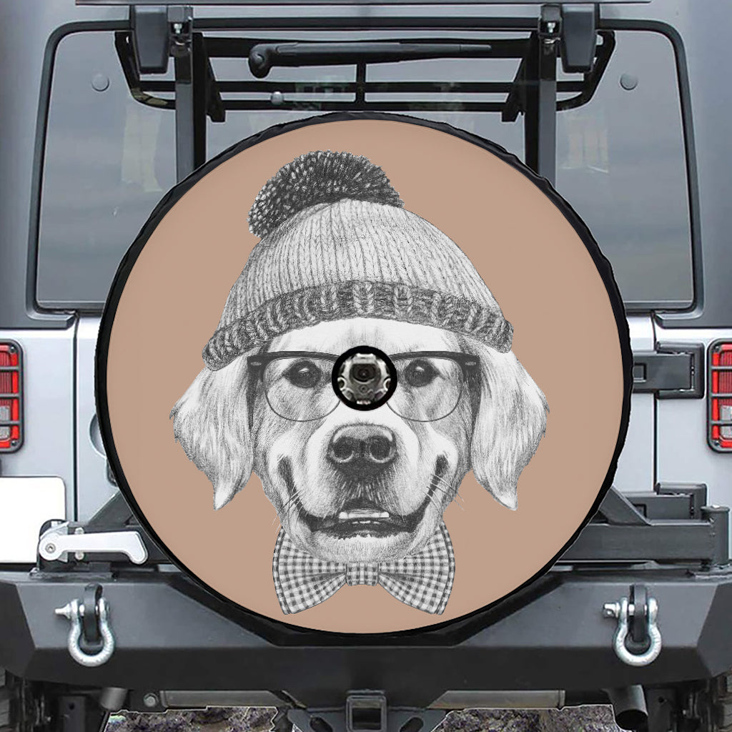 Hipster Golden Retriever Print Tire Cover With Camera Hole