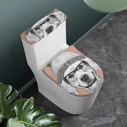 Hipster Golden Retriever Print Toilet Lid And Tank Cover Set