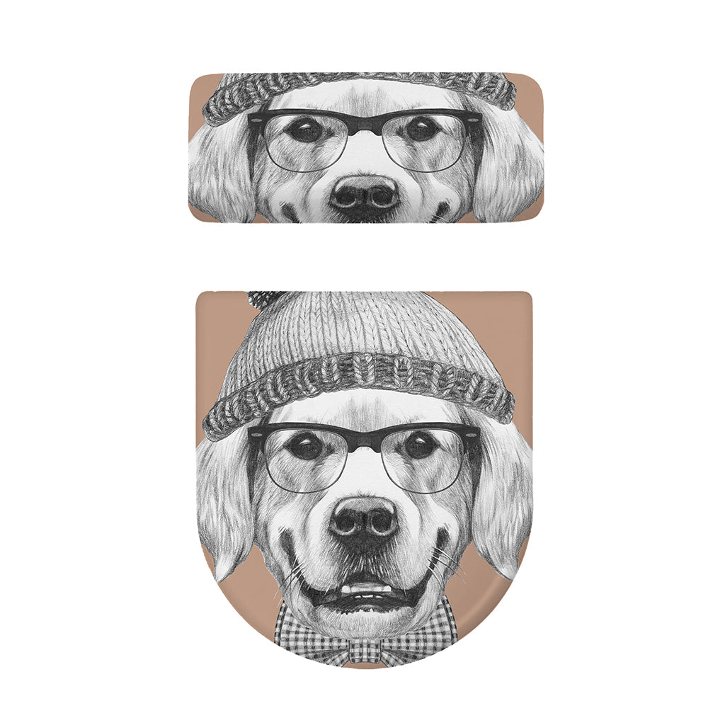 Hipster Golden Retriever Print Toilet Lid And Tank Cover Set