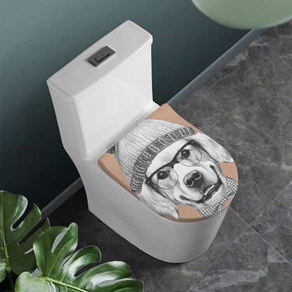 Hipster Golden Retriever Print Toilet Lid Cover