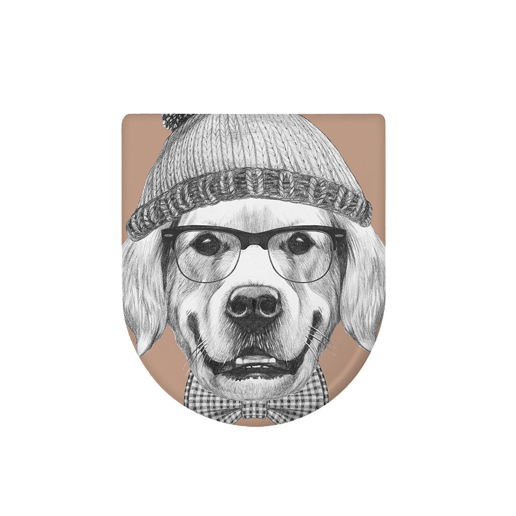 Hipster Golden Retriever Print Toilet Lid Cover