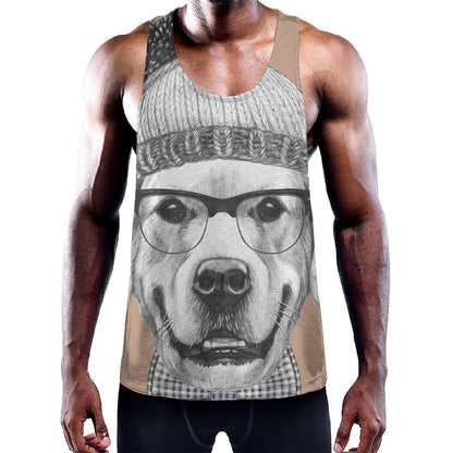 Hipster Golden Retriever Print Training Tank Top