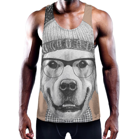 Hipster Golden Retriever Print Training Tank Top