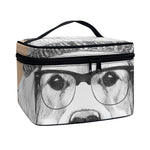 Hipster Golden Retriever Print Travel Makeup Bag