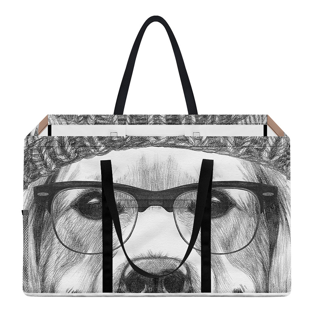 Hipster Golden Retriever Print Utility Tote Bag