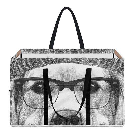 Hipster Golden Retriever Print Utility Tote Bag