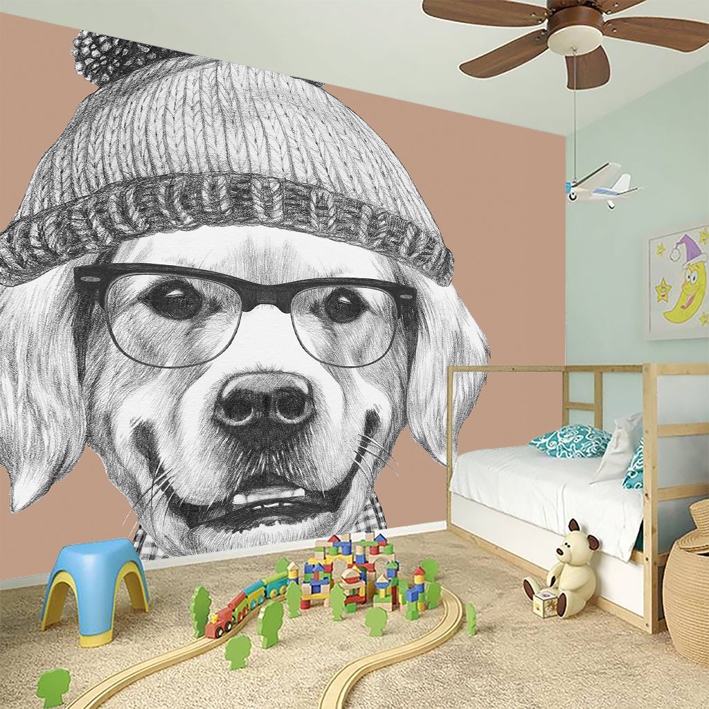 Hipster Golden Retriever Print Wall Sticker