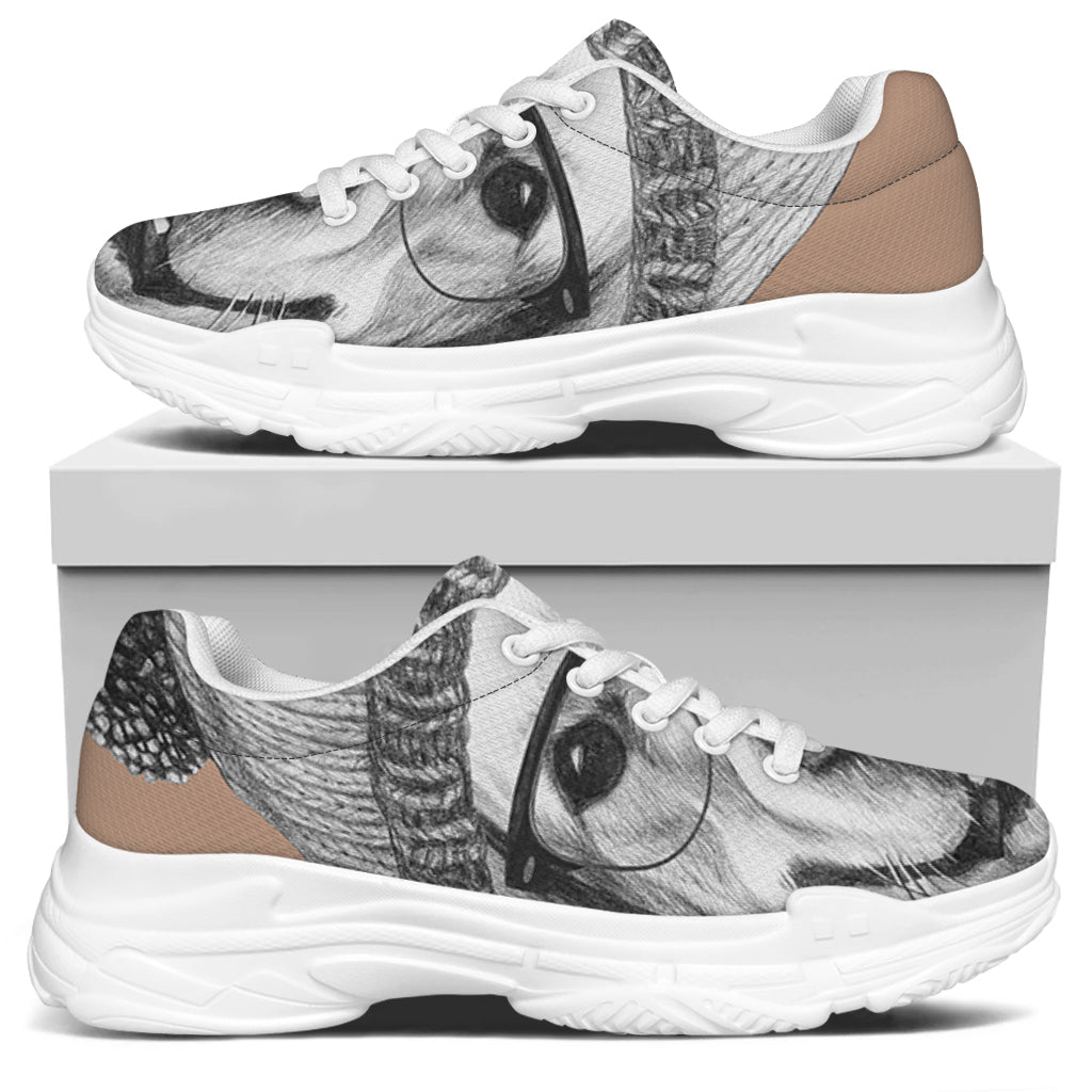 Hipster Golden Retriever Print White Chunky Shoes