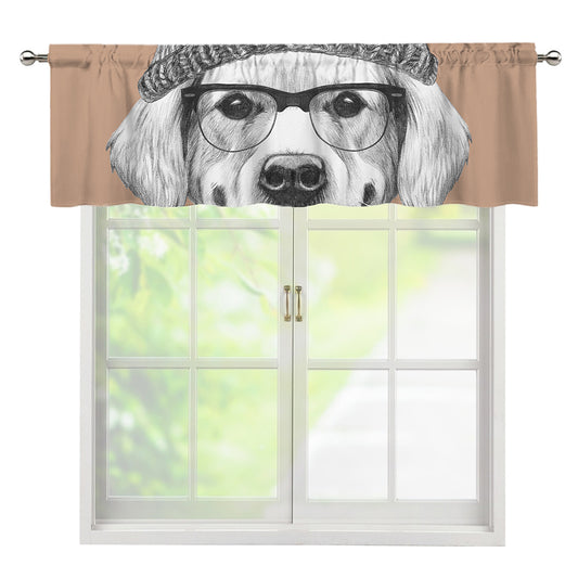Hipster Golden Retriever Print Window Valance