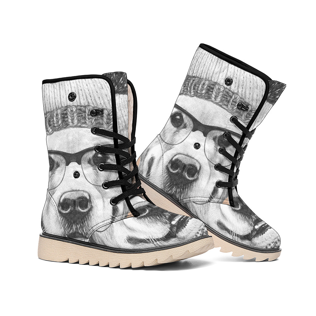 Hipster Golden Retriever Print Winter Boots