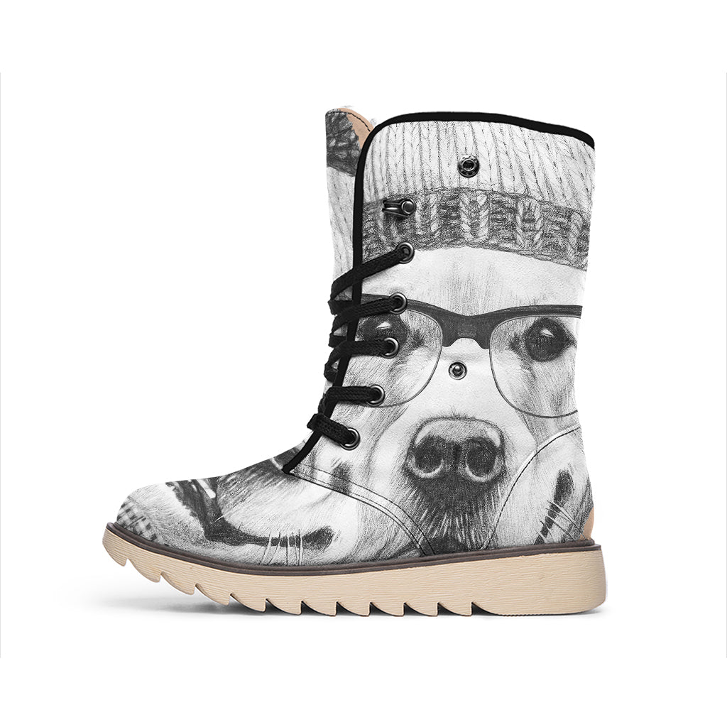 Hipster Golden Retriever Print Winter Boots