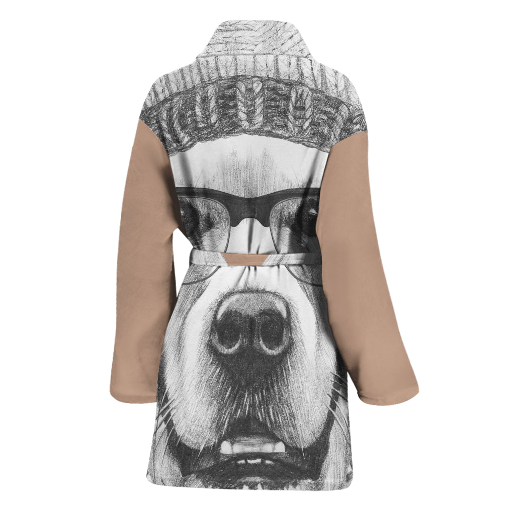 Hipster Golden Retriever Print Women's Bathrobe