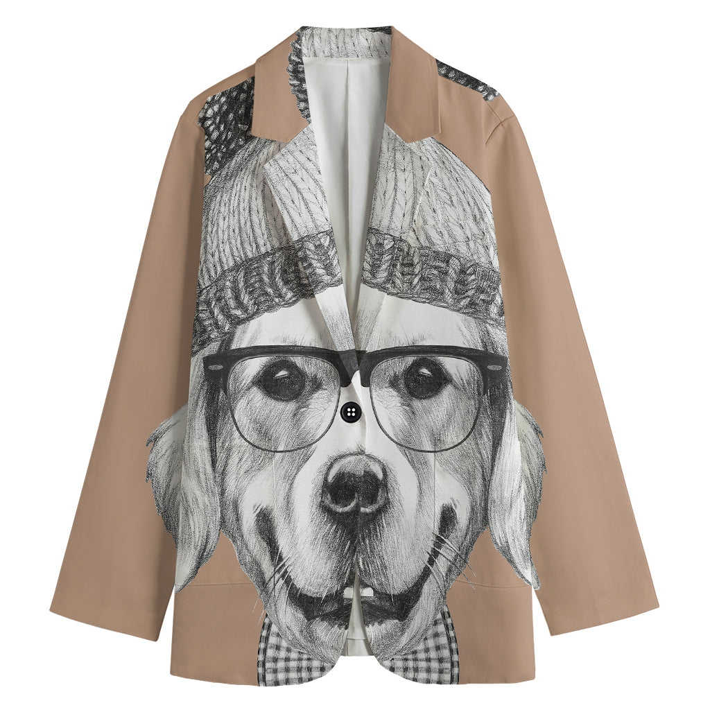 Hipster Golden Retriever Print Women's Blazer