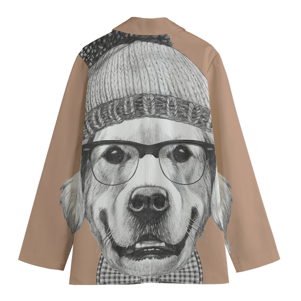 Hipster Golden Retriever Print Women's Blazer
