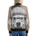 Hipster Golden Retriever Print Women's Bomber Jacket