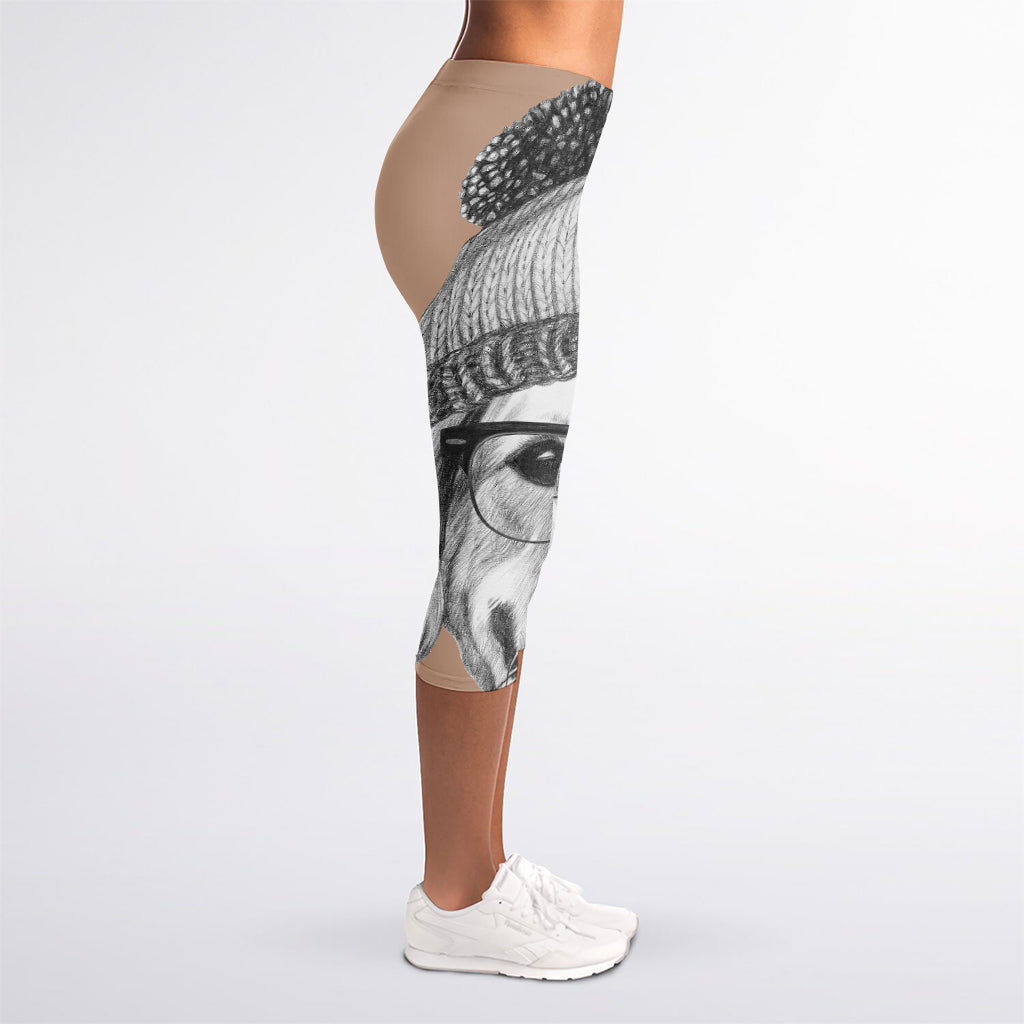 Hipster Golden Retriever Print Women's Capri Leggings