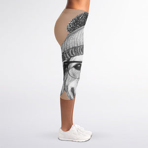 Hipster Golden Retriever Print Women's Capri Leggings