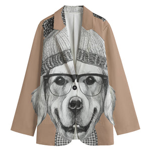 Hipster Golden Retriever Print Women's Cotton Blazer