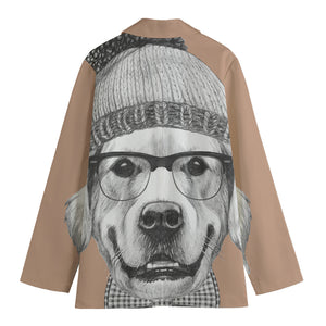 Hipster Golden Retriever Print Women's Cotton Blazer