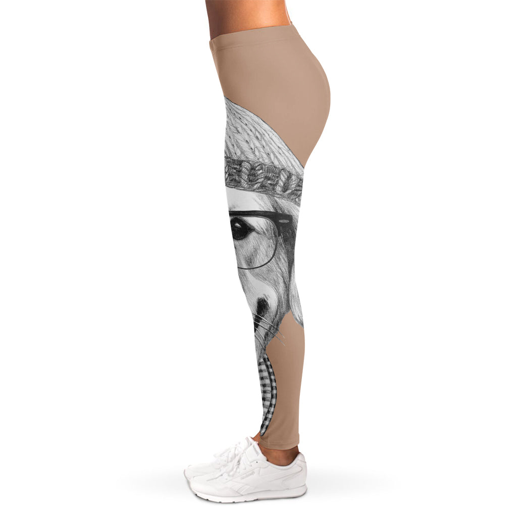 Hipster Golden Retriever Print Women's Leggings