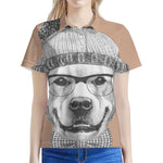 Hipster Golden Retriever Print Women's Polo Shirt