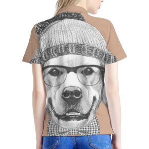 Hipster Golden Retriever Print Women's Polo Shirt