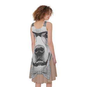 Hipster Golden Retriever Print Women's Sleeveless Dress