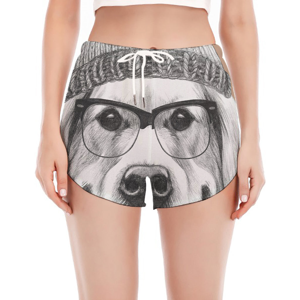 Hipster Golden Retriever Print Women's Split Running Shorts