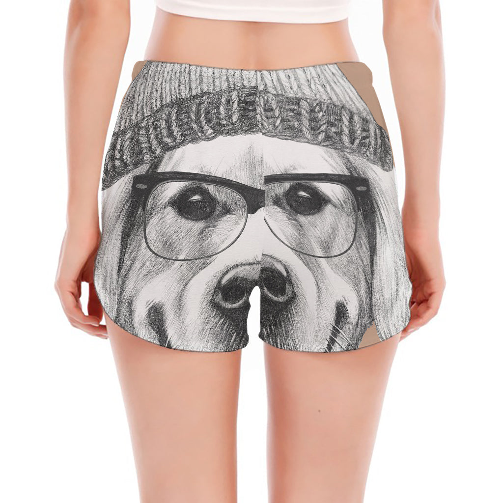 Hipster Golden Retriever Print Women's Split Running Shorts