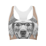 Hipster Golden Retriever Print Women's Sports Bra