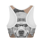 Hipster Golden Retriever Print Women's Sports Bra