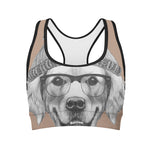 Hipster Golden Retriever Print Women's Sports Bra
