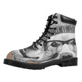Hipster Golden Retriever Print Padded Collar Lace Up Boots